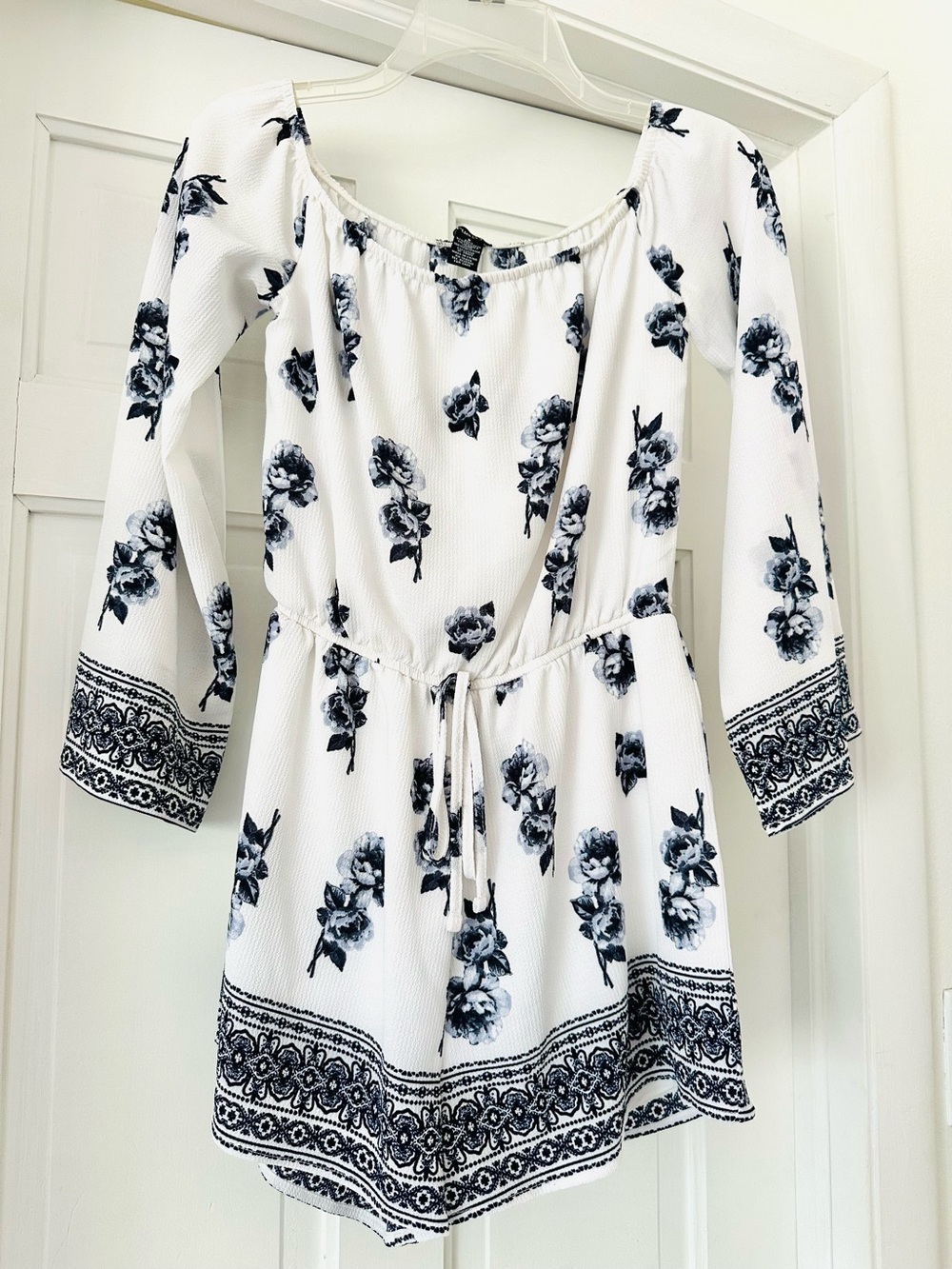 Rue21 White and Black Floral Tie-Waist Romper
